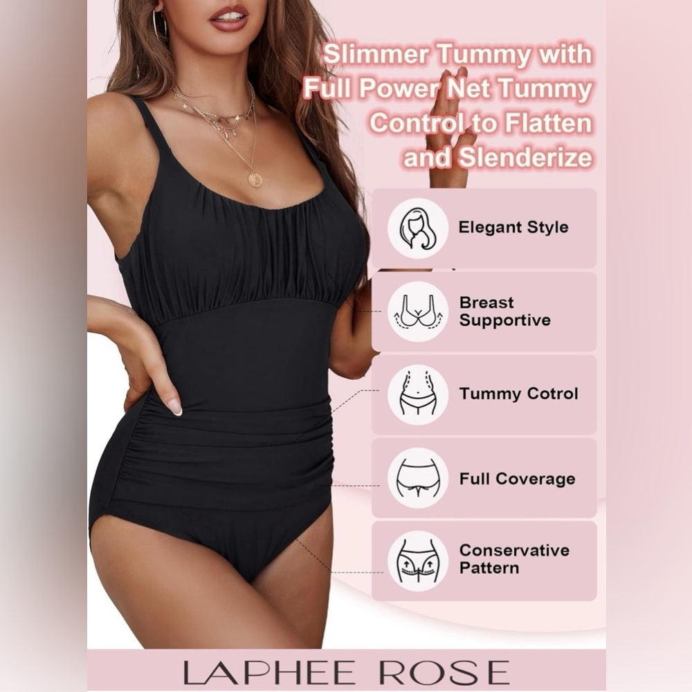 Lather Rose One Piece Swimsuit for Women Tummy Control Ruched Swimwear - Picture 5 of 9